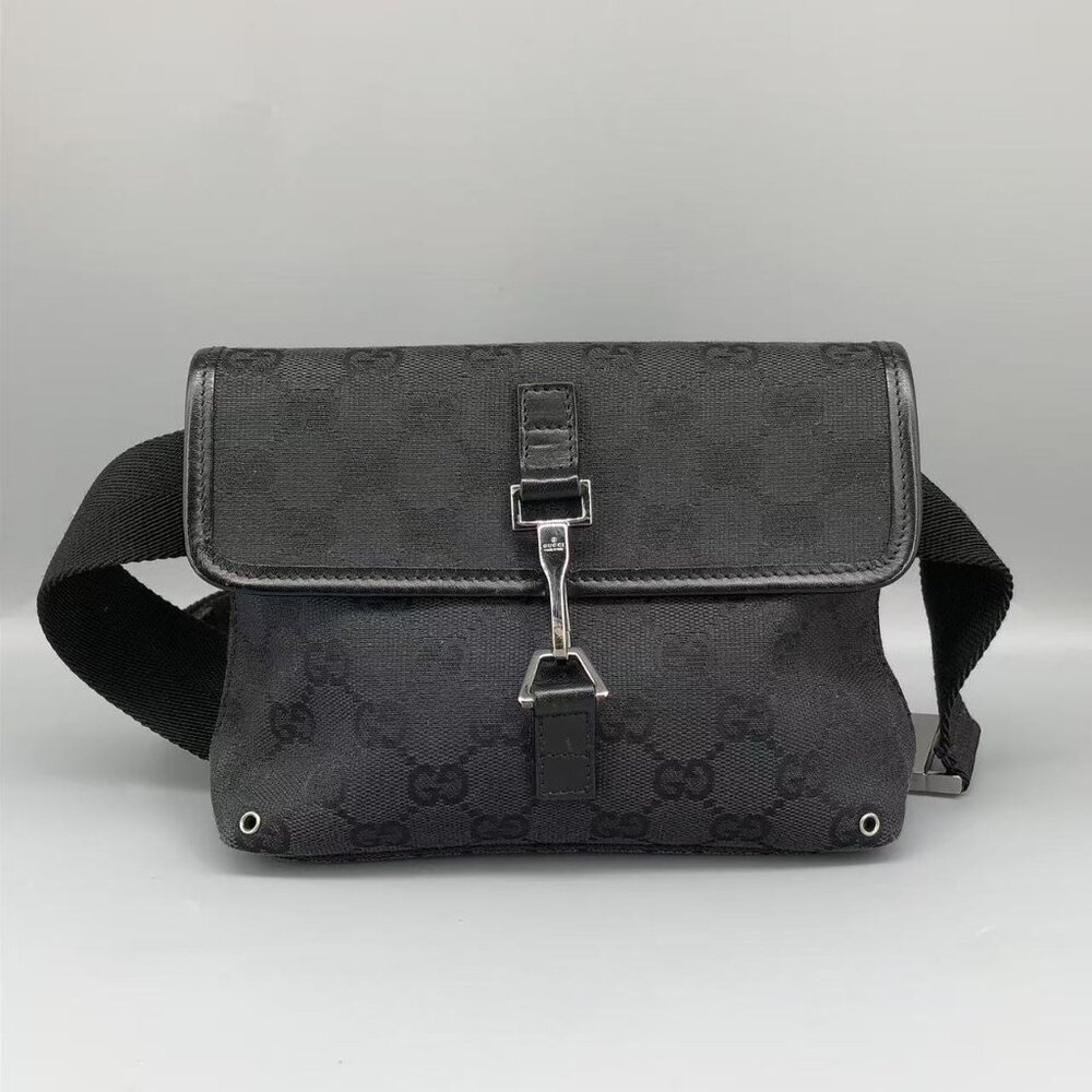 Authentic Gucci Black Canvas Belt Bag